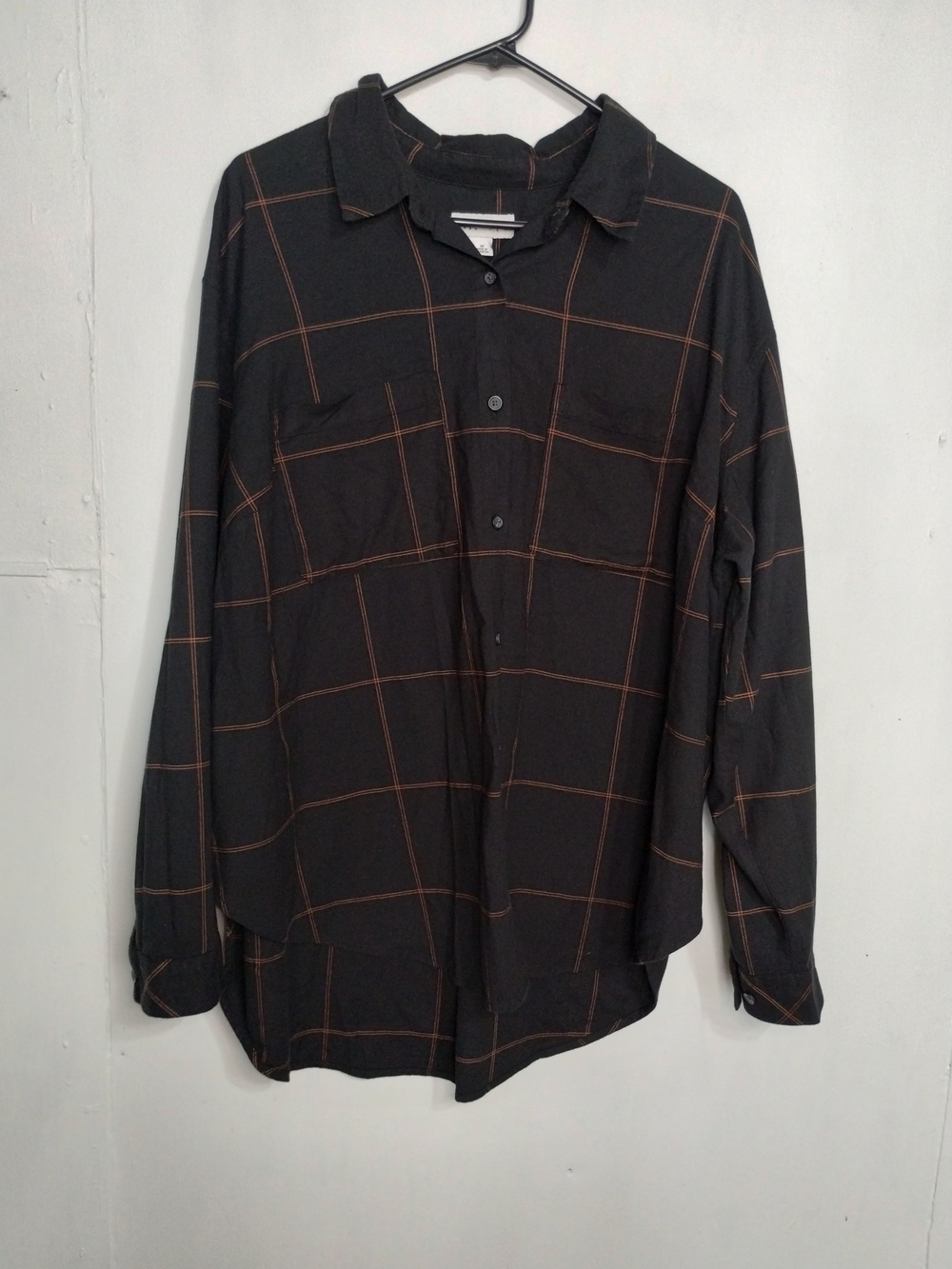 Ava & Viv Black Button-Up Shirt with Brown Windowpane